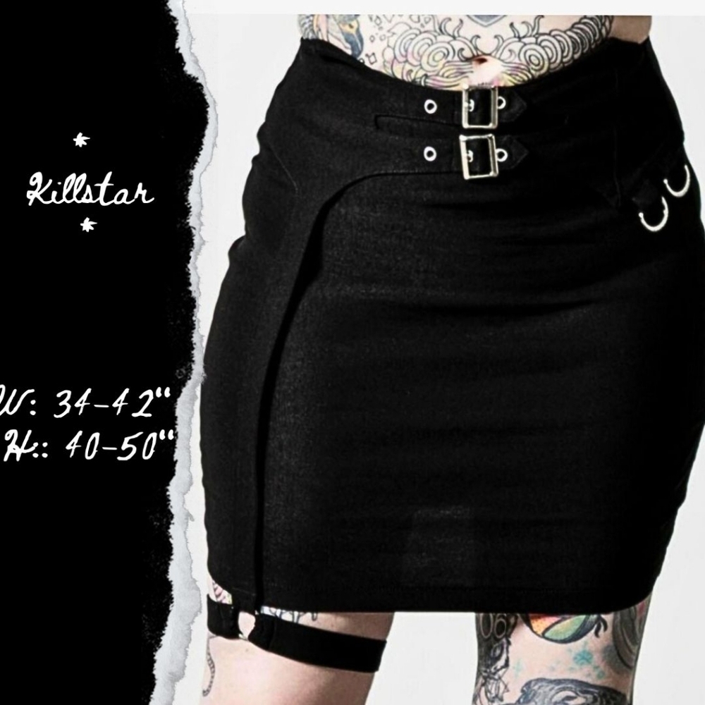 🚫SOLD🚫Killstar Crusade Buckle Bondage Leg Harness Black Mini Skirt Goth